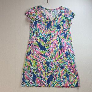 Lilly Pulitzer Navy, Pink & Lime Leaf-Print Cap-Sleeve Mini Dress